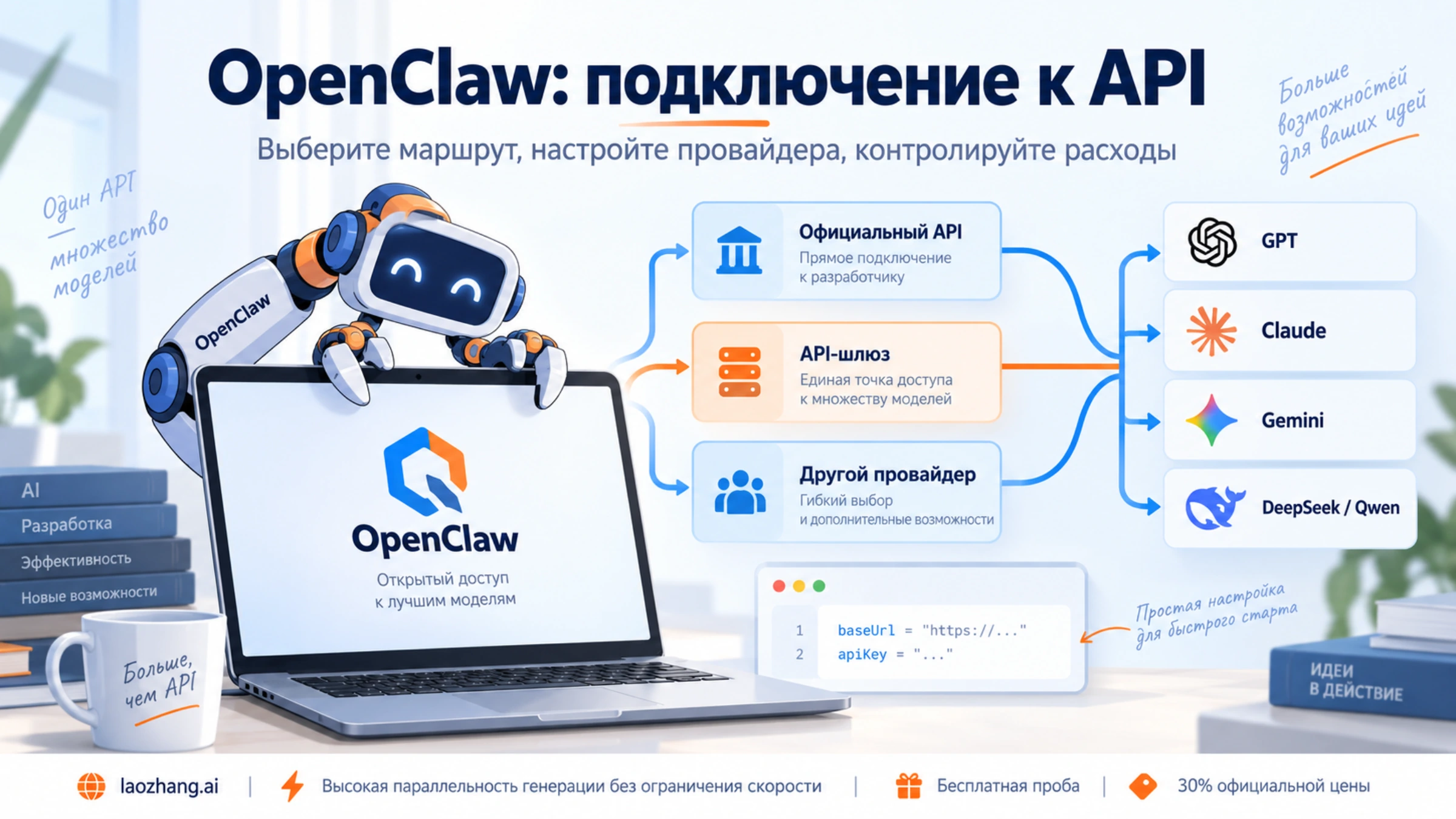 OpenClaw с маршрутами подключения к API и настройками провайдера