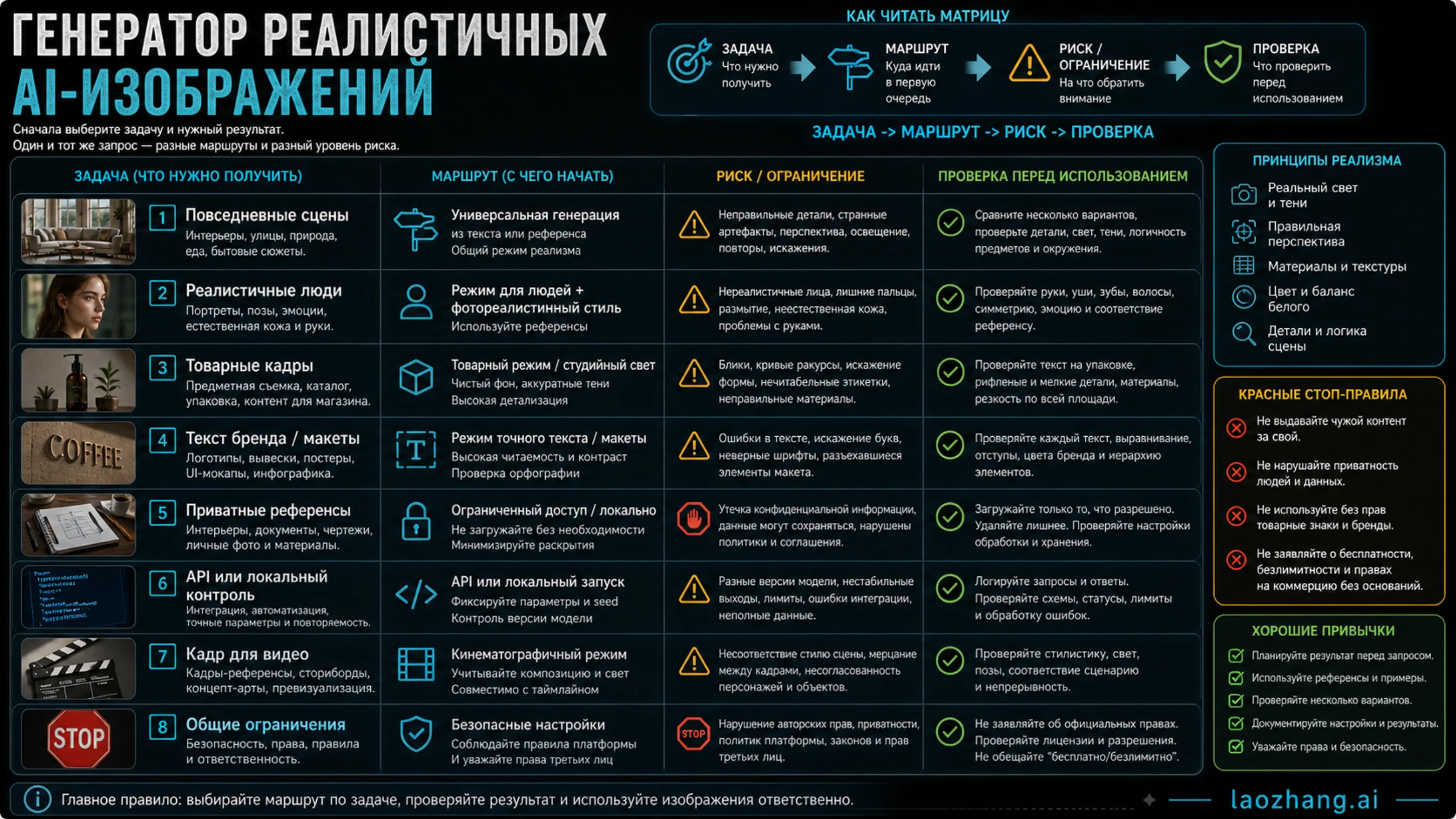 Матрица маршрутов для выбора реалистичной AI-генерации по задаче