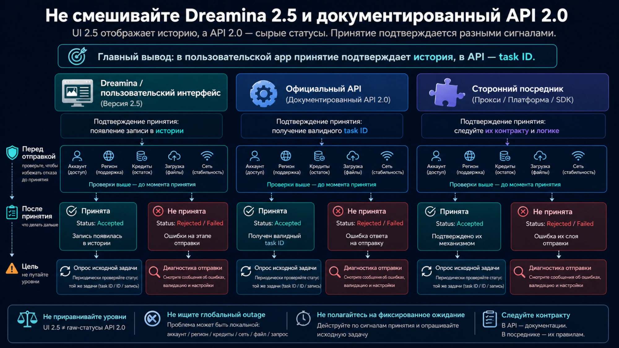 Граница принятия запроса Seedance: запись в истории потребительского приложения или task ID API