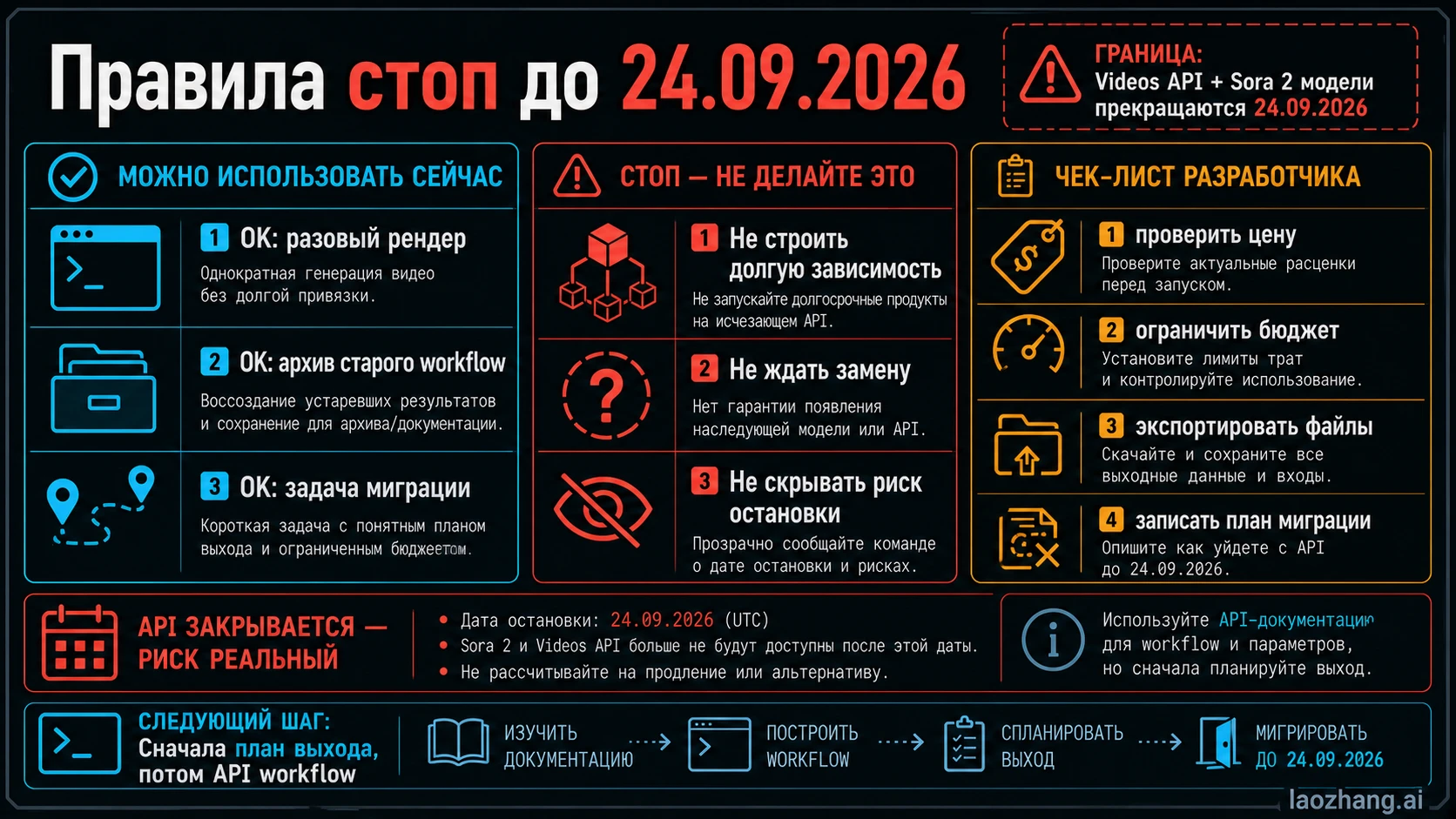 Правила остановки для Sora 2 API перед датой 24 сентября 2026