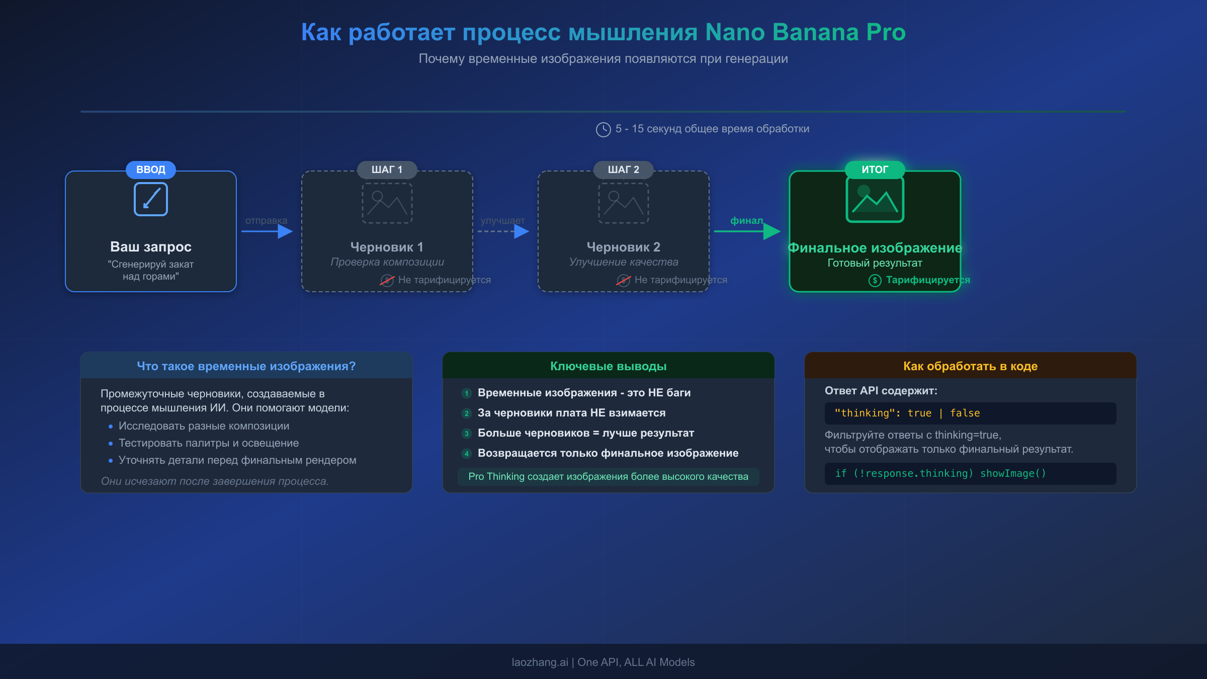 Диаграмма процесса мышления Nano Banana Pro: генерация временных изображений перед финальным результатом