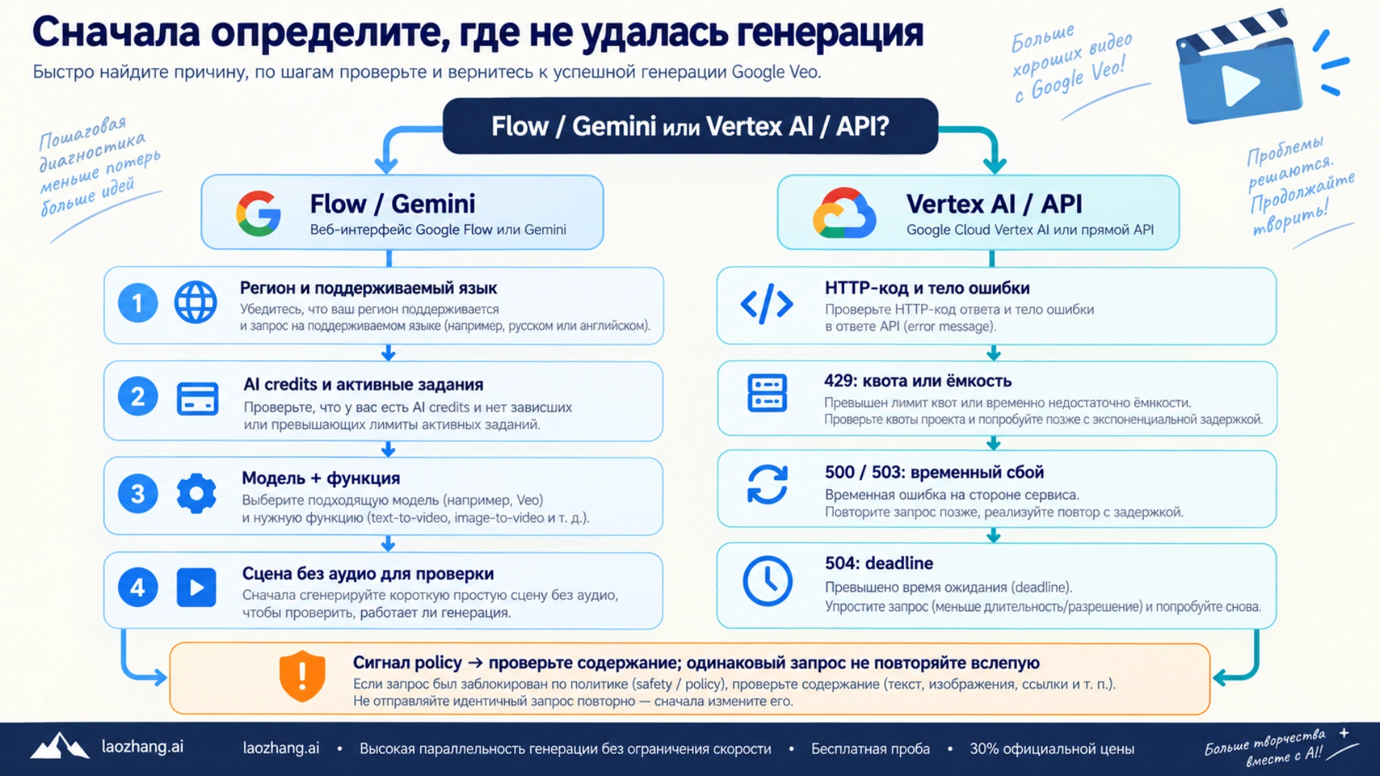 Разные маршруты диагностики для Flow и Gemini и для Vertex AI или API