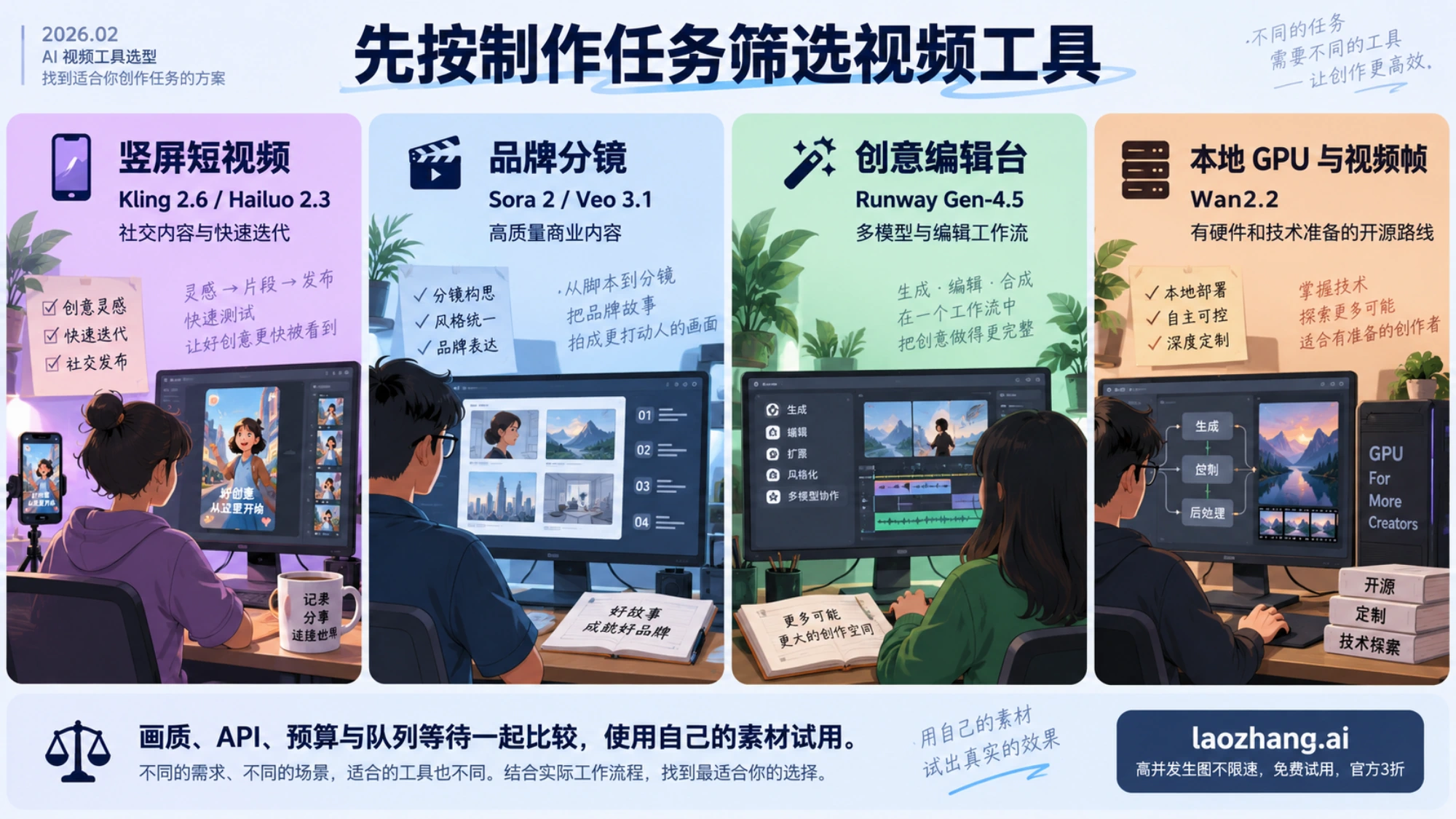 按竖屏社交、品牌分镜、创意编辑与本地开源任务筛选视频工具