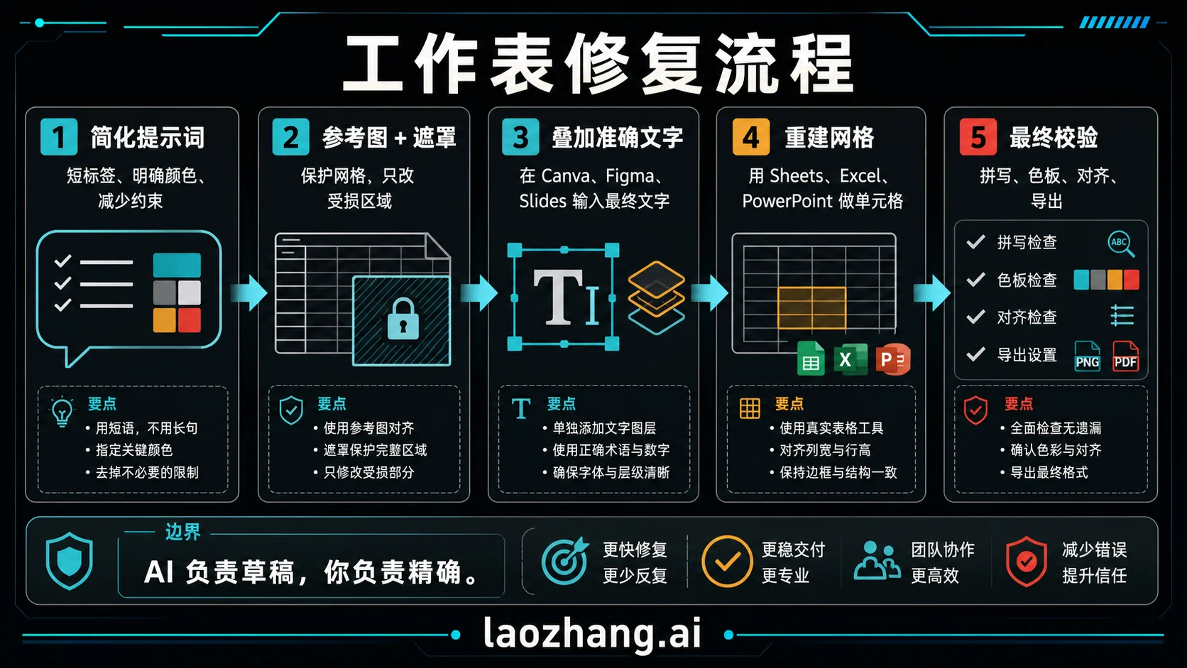 修复 ChatGPT 或 Gemini 生成工作表图片中文字、颜色和布局损坏的流程。