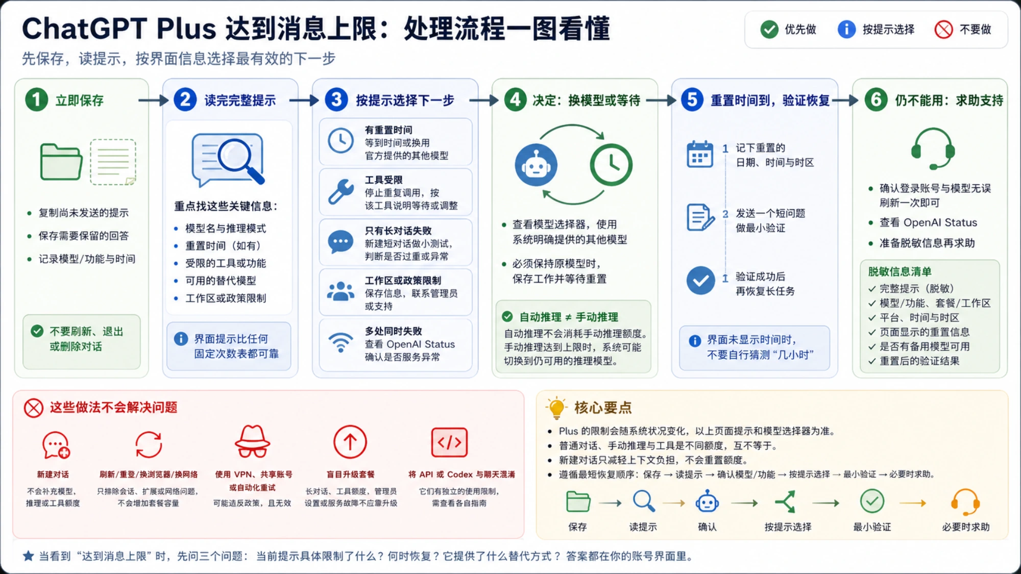 根据模型、工具、长对话、工作区和服务状态选择 ChatGPT 上限处理方式