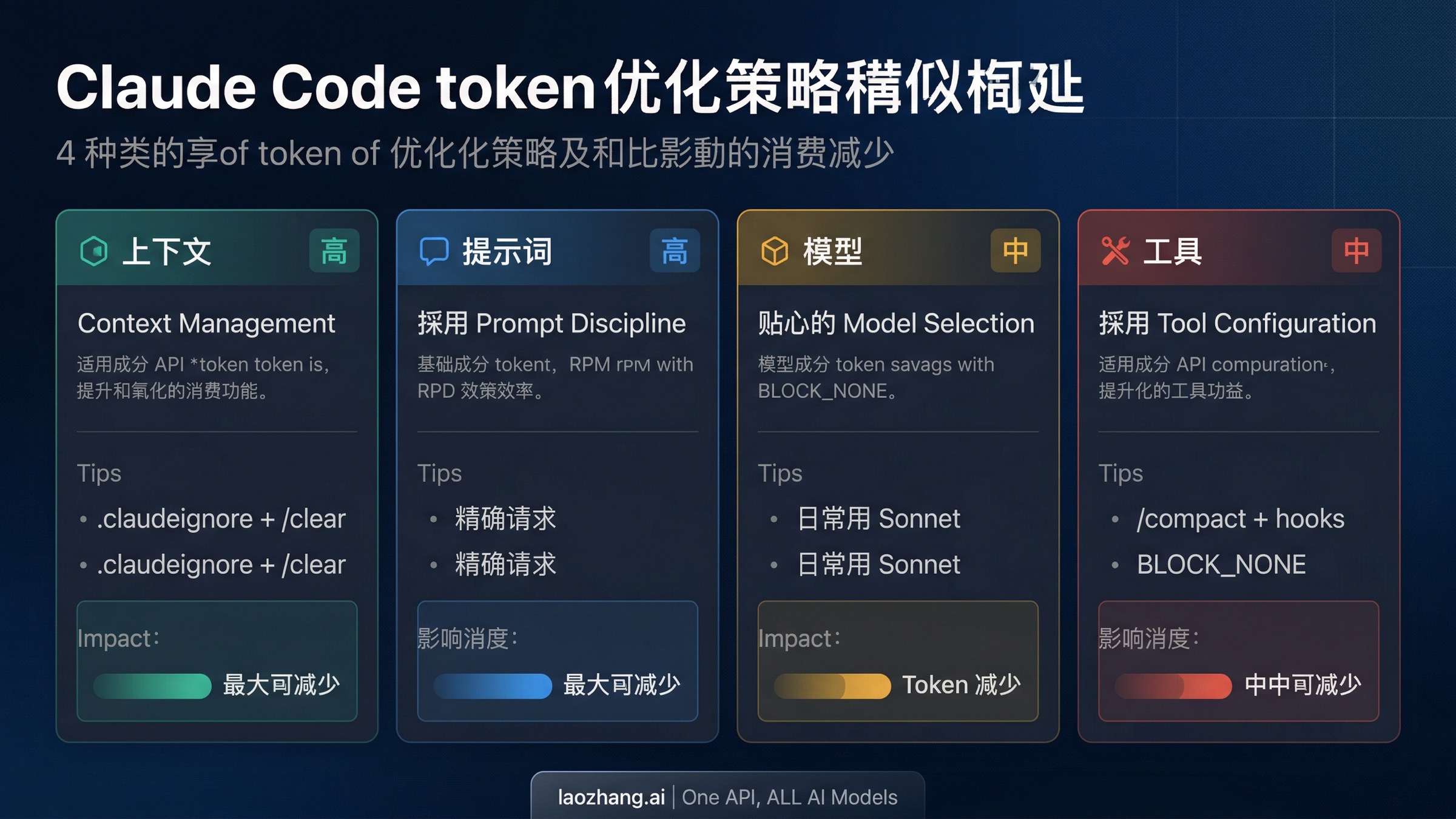 Claude Code Token优化策略四大类别及其相对影响评级