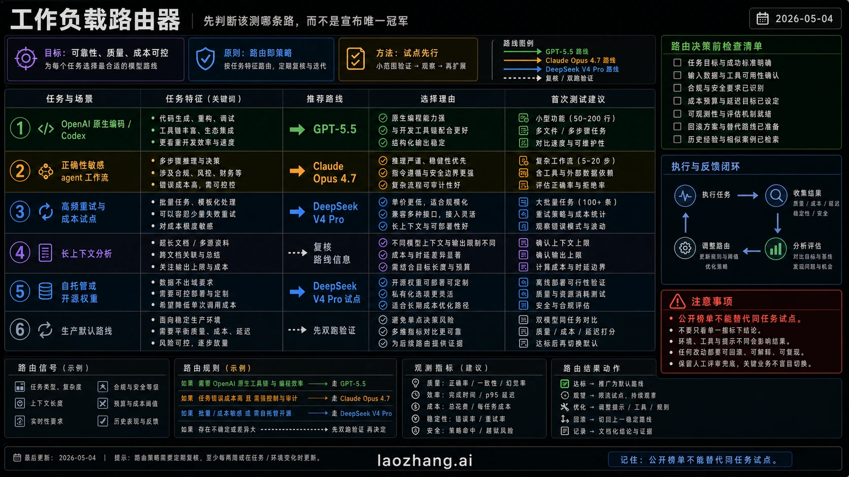 Codex 直接生成的工作负载路由图，将 OpenAI 原生编码、代理、成本试点、长上下文分析和生产默认模型映射到不同模型路线