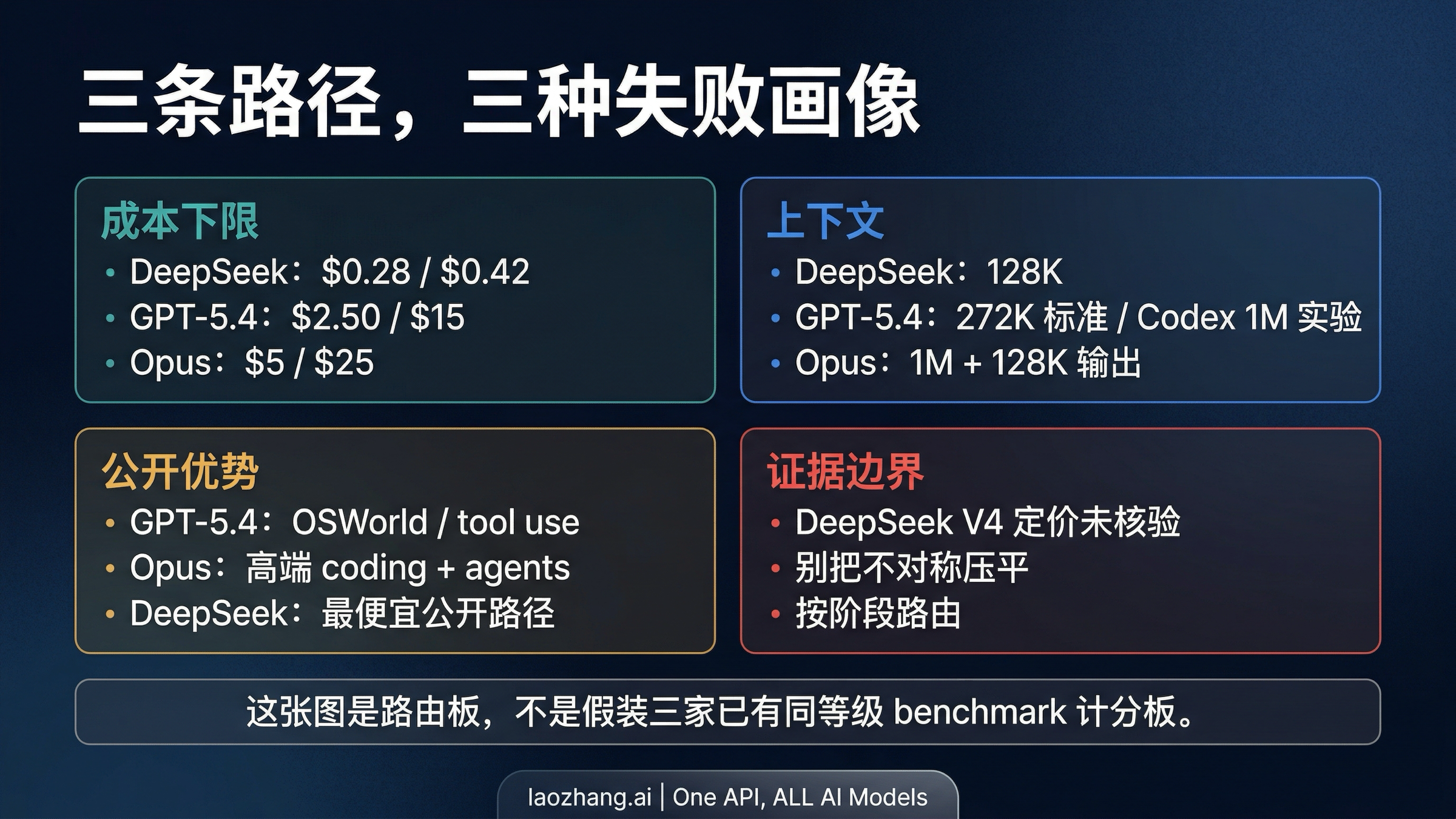 三条当前可用路径在价格、上下文、公开优势与证据边界上的快照对比