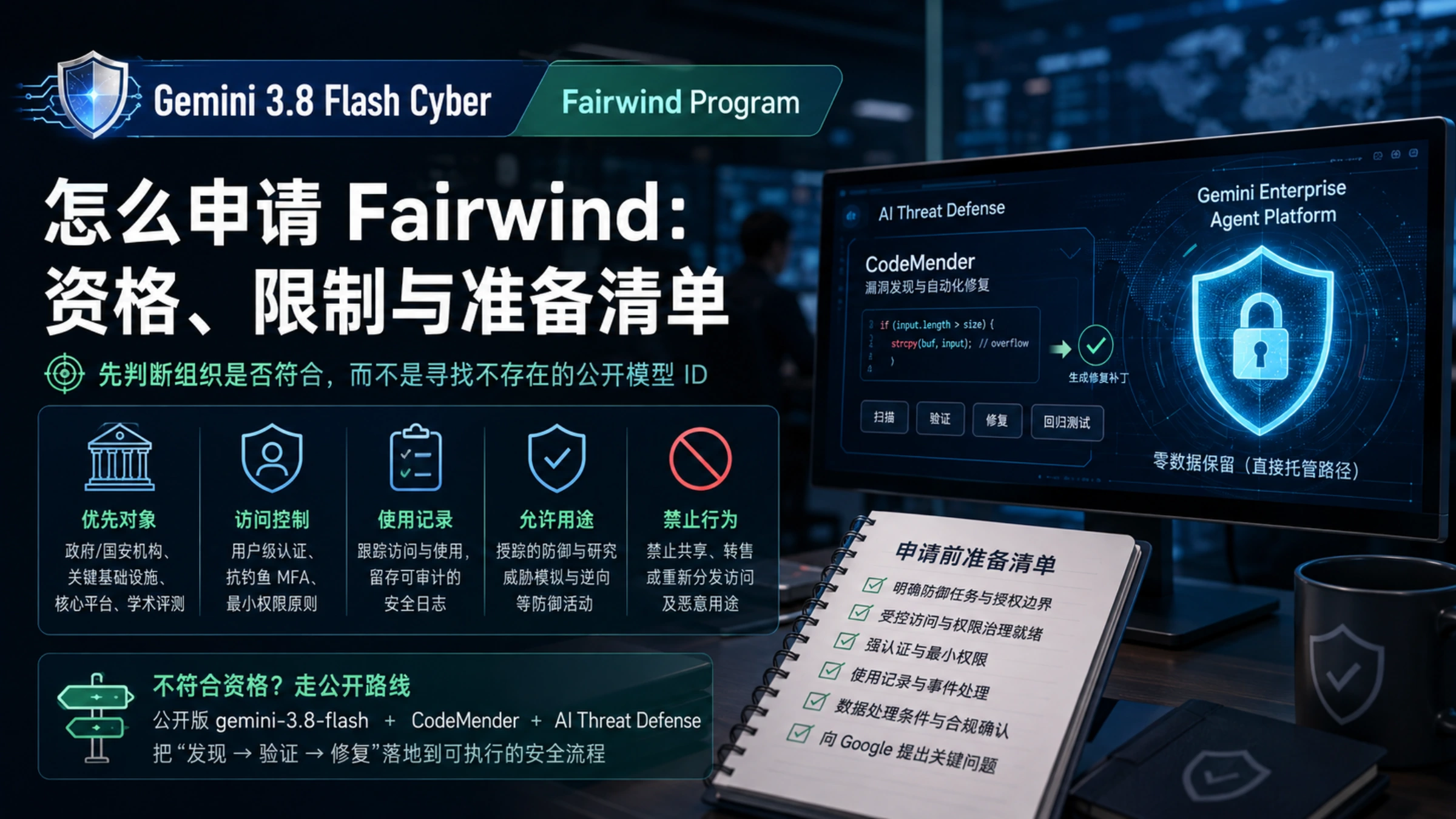 Gemini 3.8 Flash Cyber 与 Fairwind 受控访问主题图