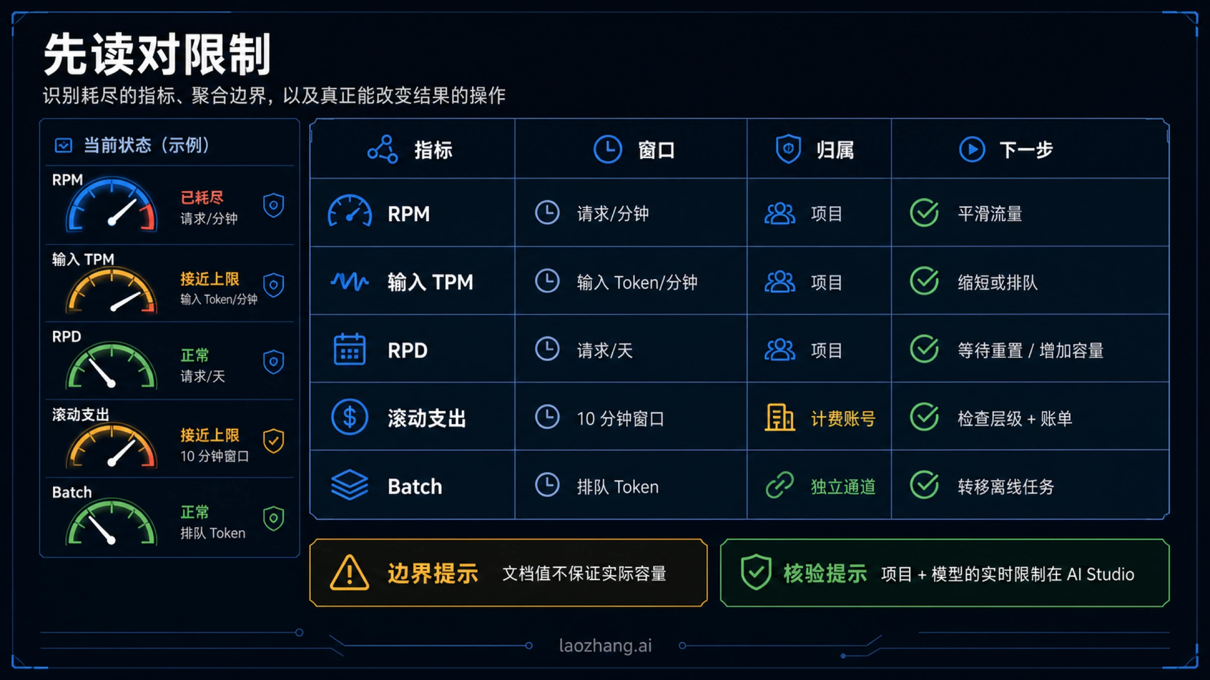 Gemini RPM、输入 TPM、RPD、消费层级与批处理限制归属矩阵