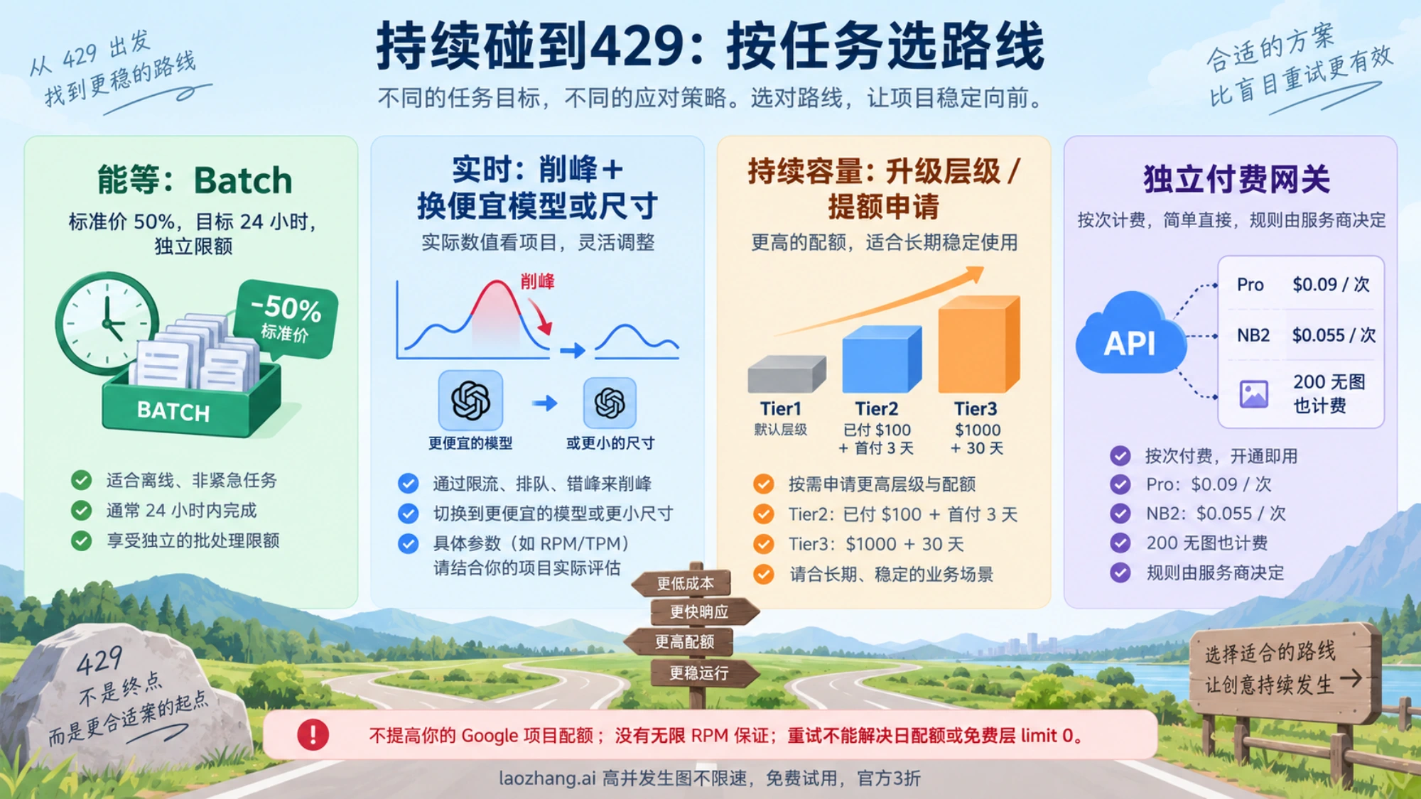 按时效与容量需求比较Batch、换模型、升层级和独立付费网关