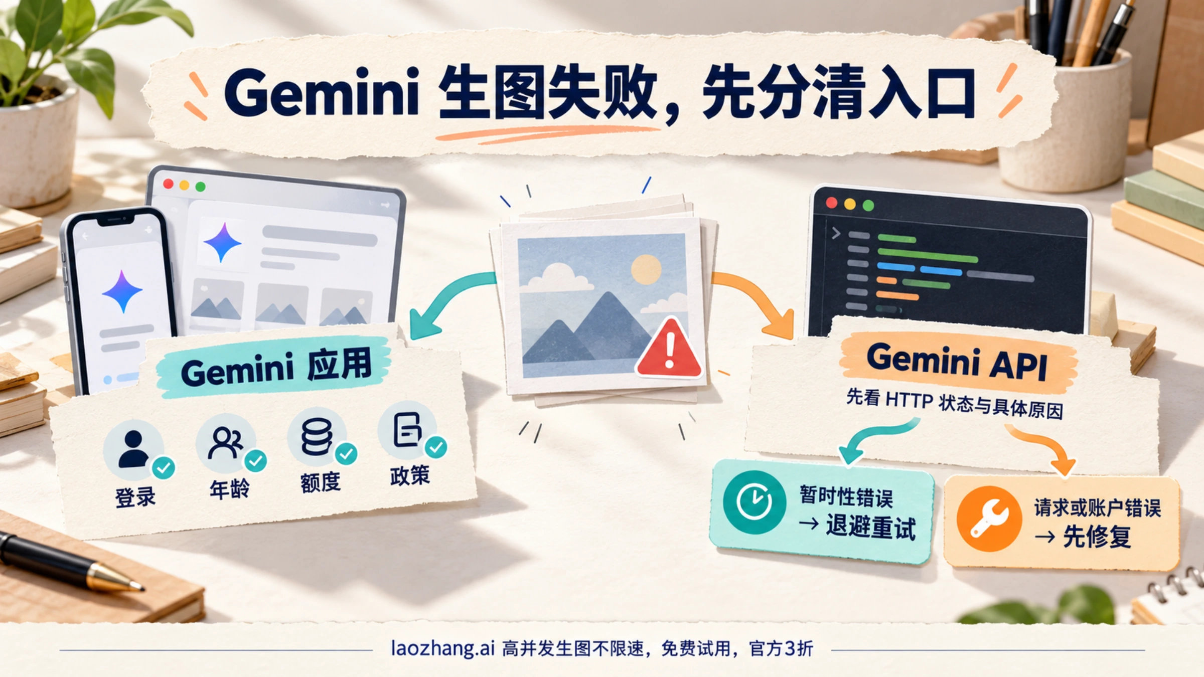 Gemini应用失败与API错误分流以及按状态码决定修复或重试