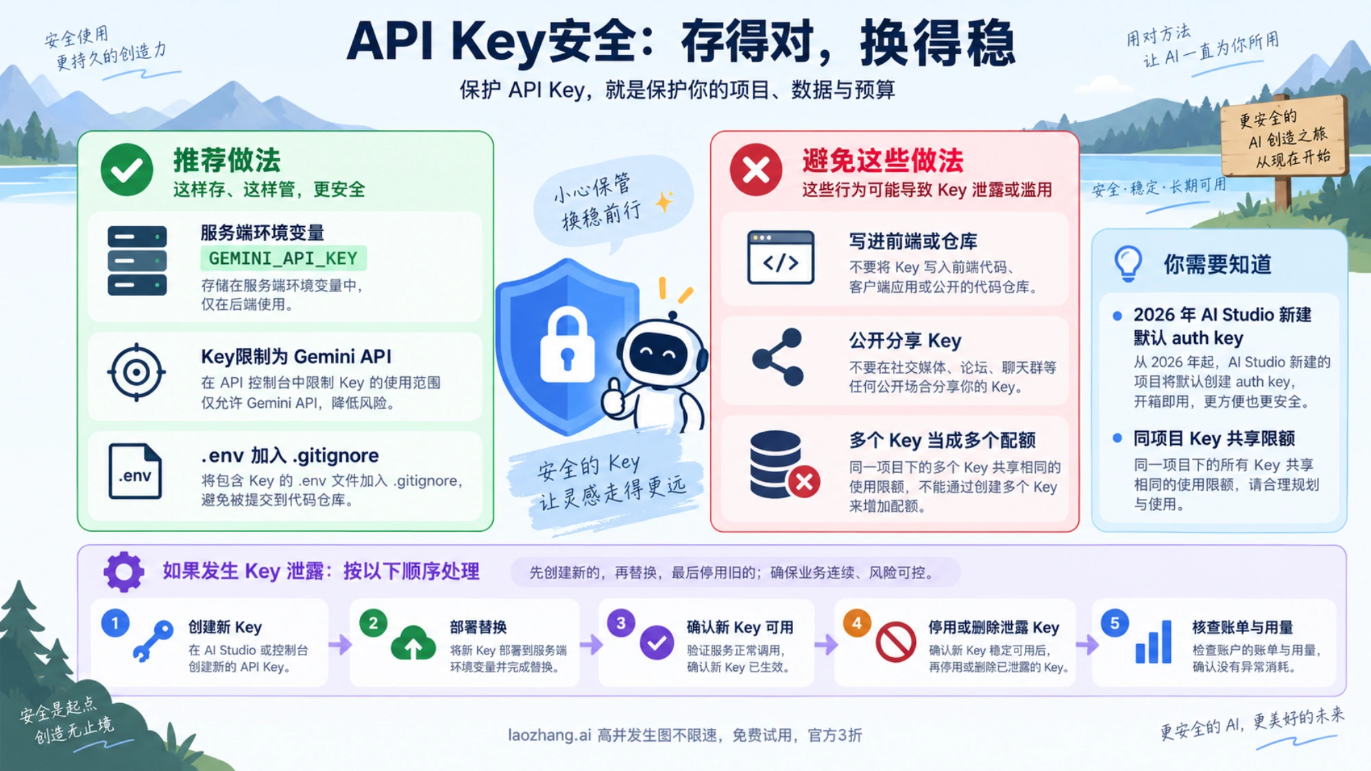 Gemini API Key放服务端及泄露后的先替换验证再停用旧Key顺序