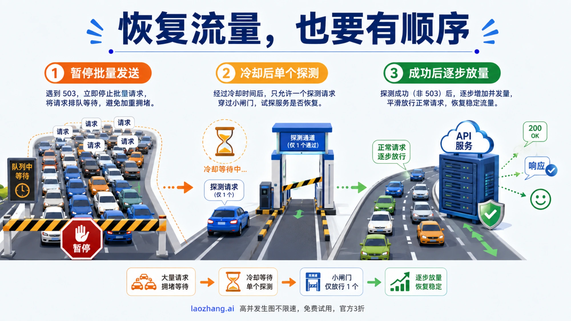 暂停批量请求、单个探测与逐步恢复 API 流量的顺序
