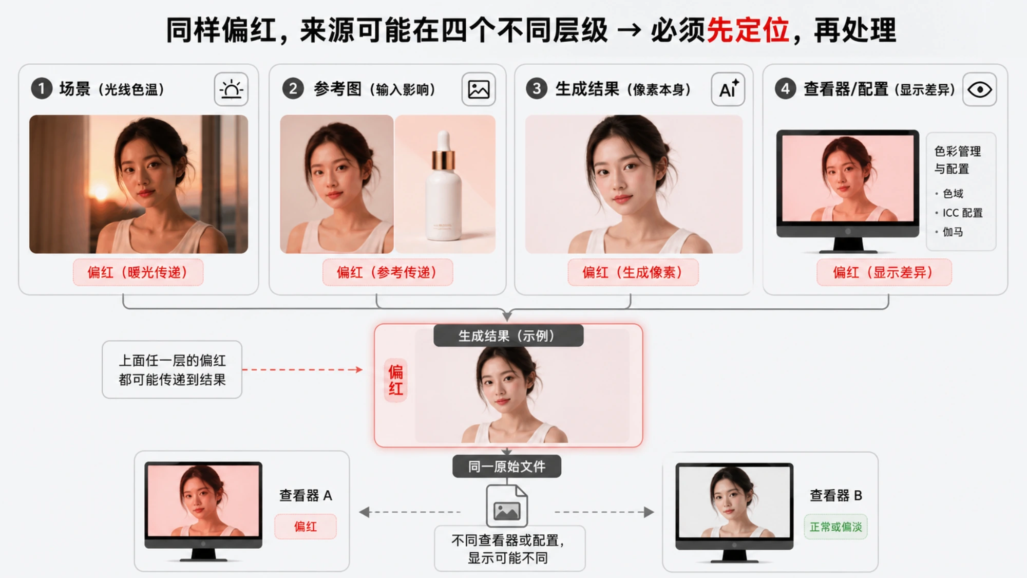 Nano Banana 图片发红的四层诊断路径：场景、参考图、生成结果与显示配置