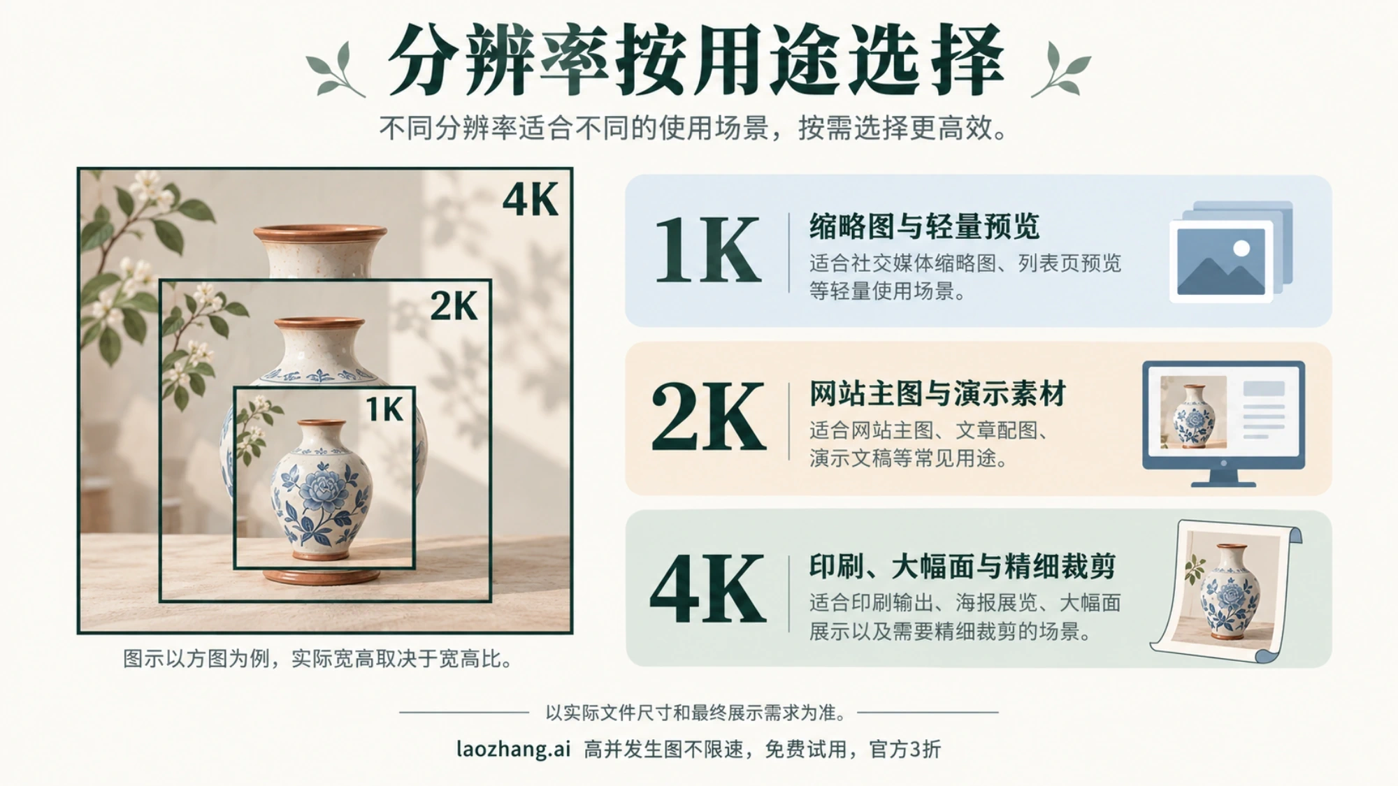 1K、2K 与 4K 的预览、网页和印刷用途
