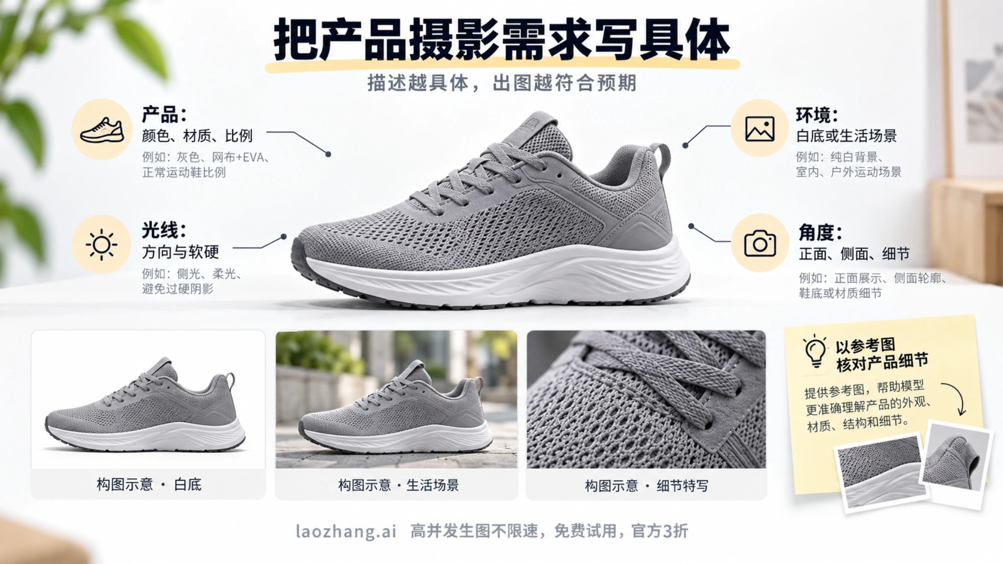 产品摄影提示词的产品、环境、光线和角度四个要素
