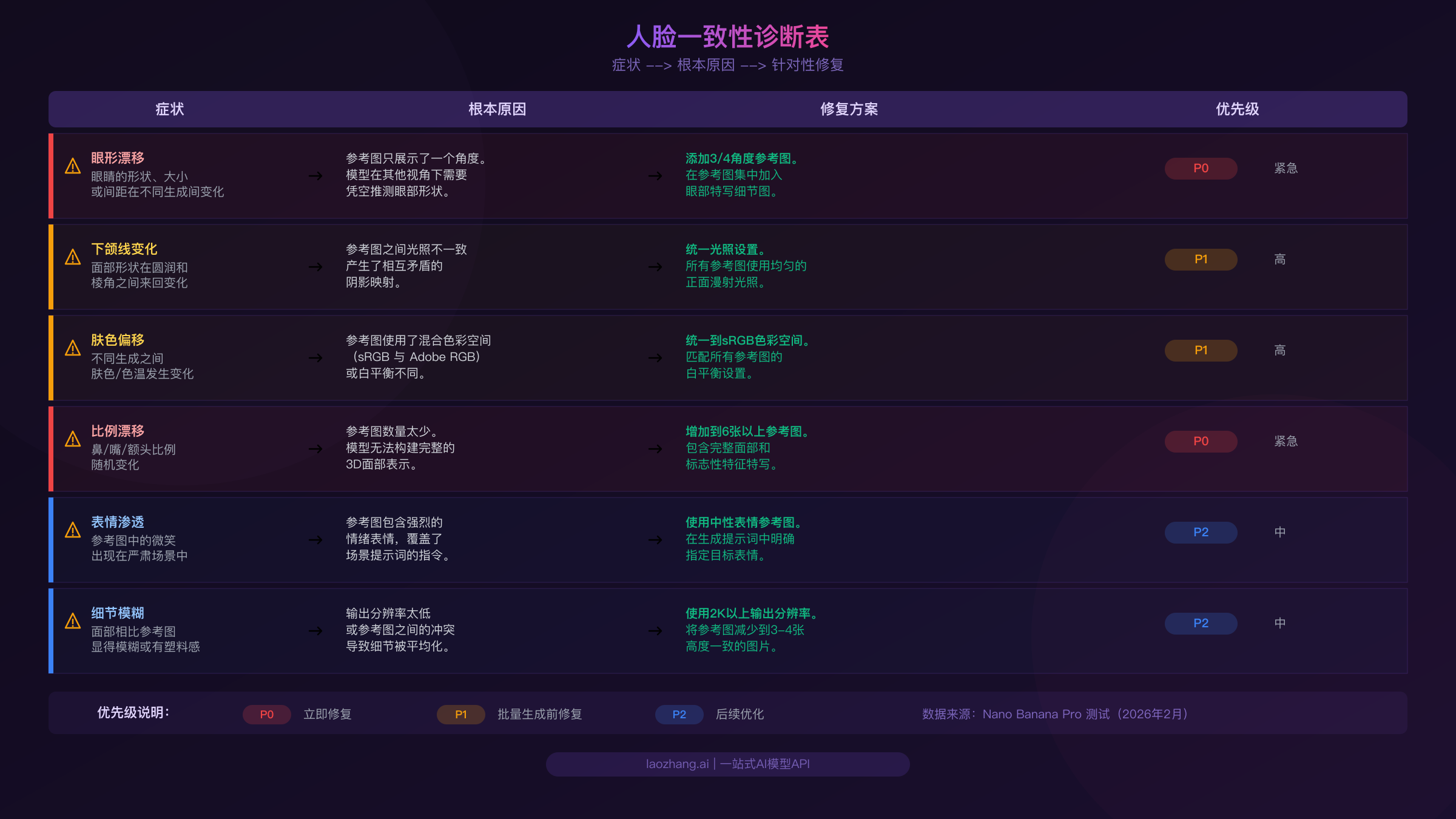 诊断排查表将症状映射到根本原因和针对性修复方案