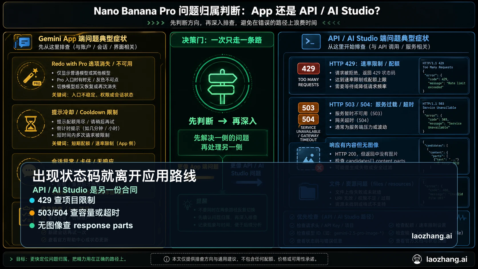 Gemini 应用与 Gemini API / AI Studio 错误的升级分流板