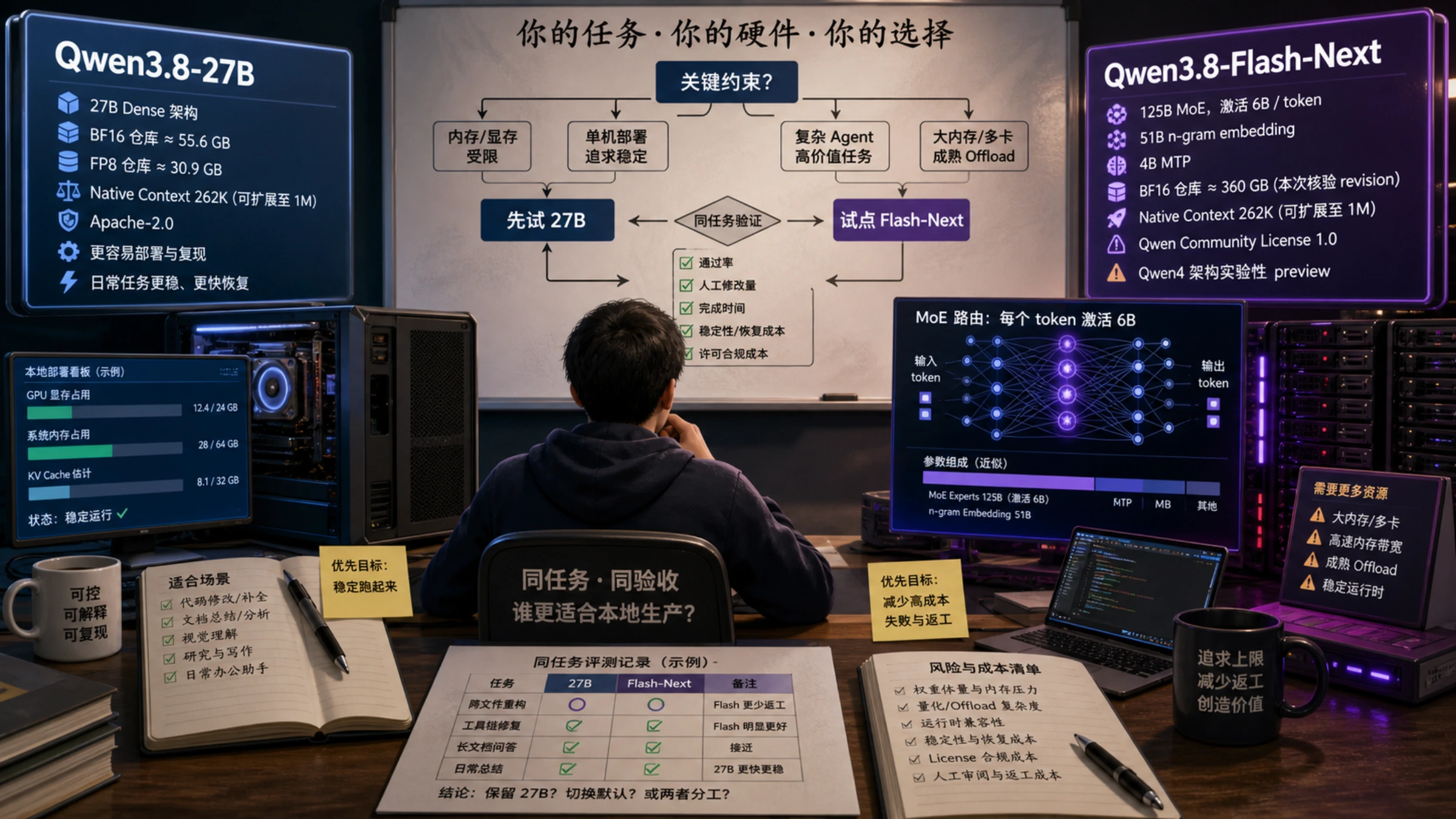 Qwen3.8 Flash-Next 与 27B 本地部署选择看板