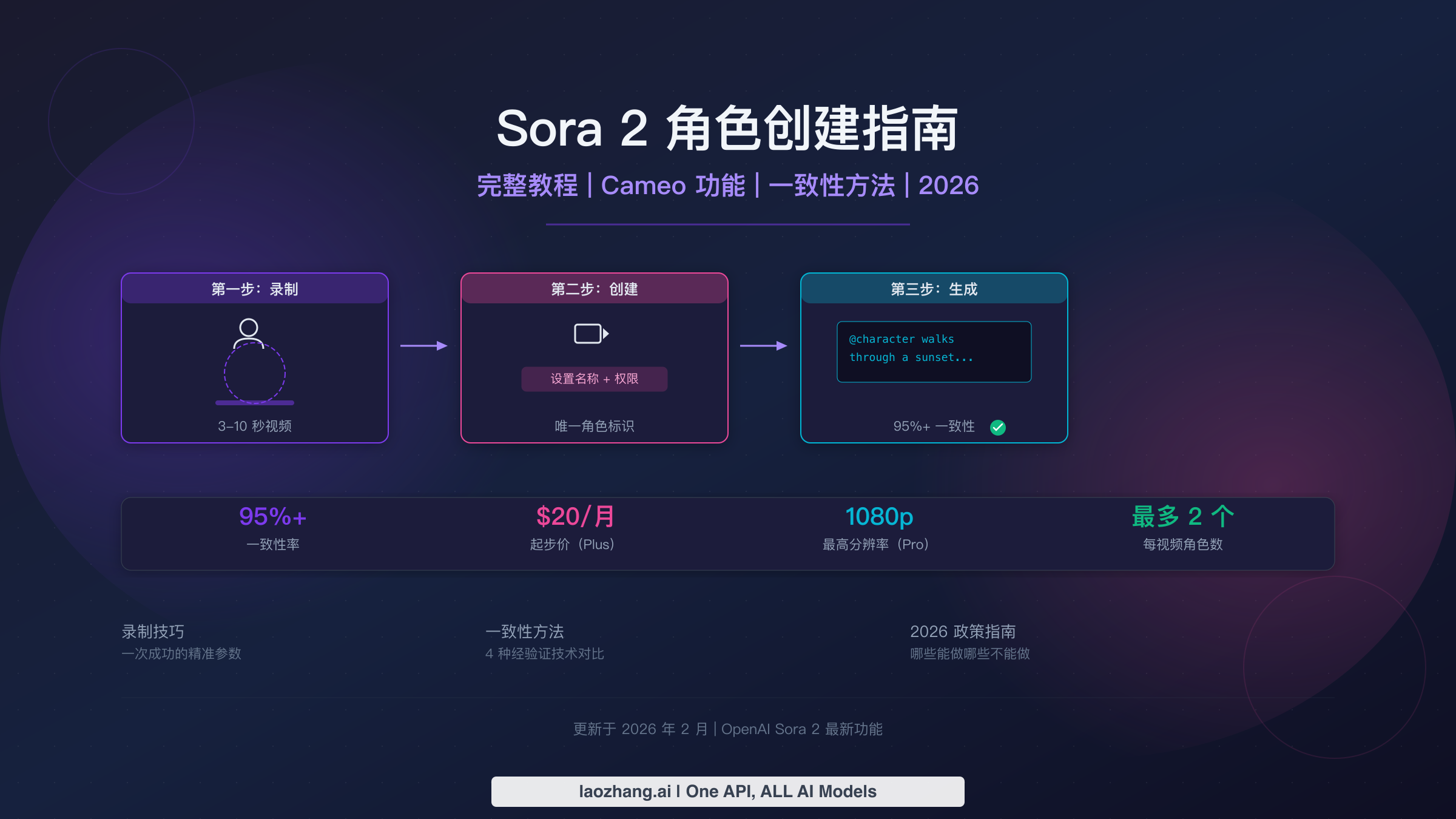 Sora 2 角色创建完整指南：Cameo 录制技巧、一致性方法与高级技术详解（2026）