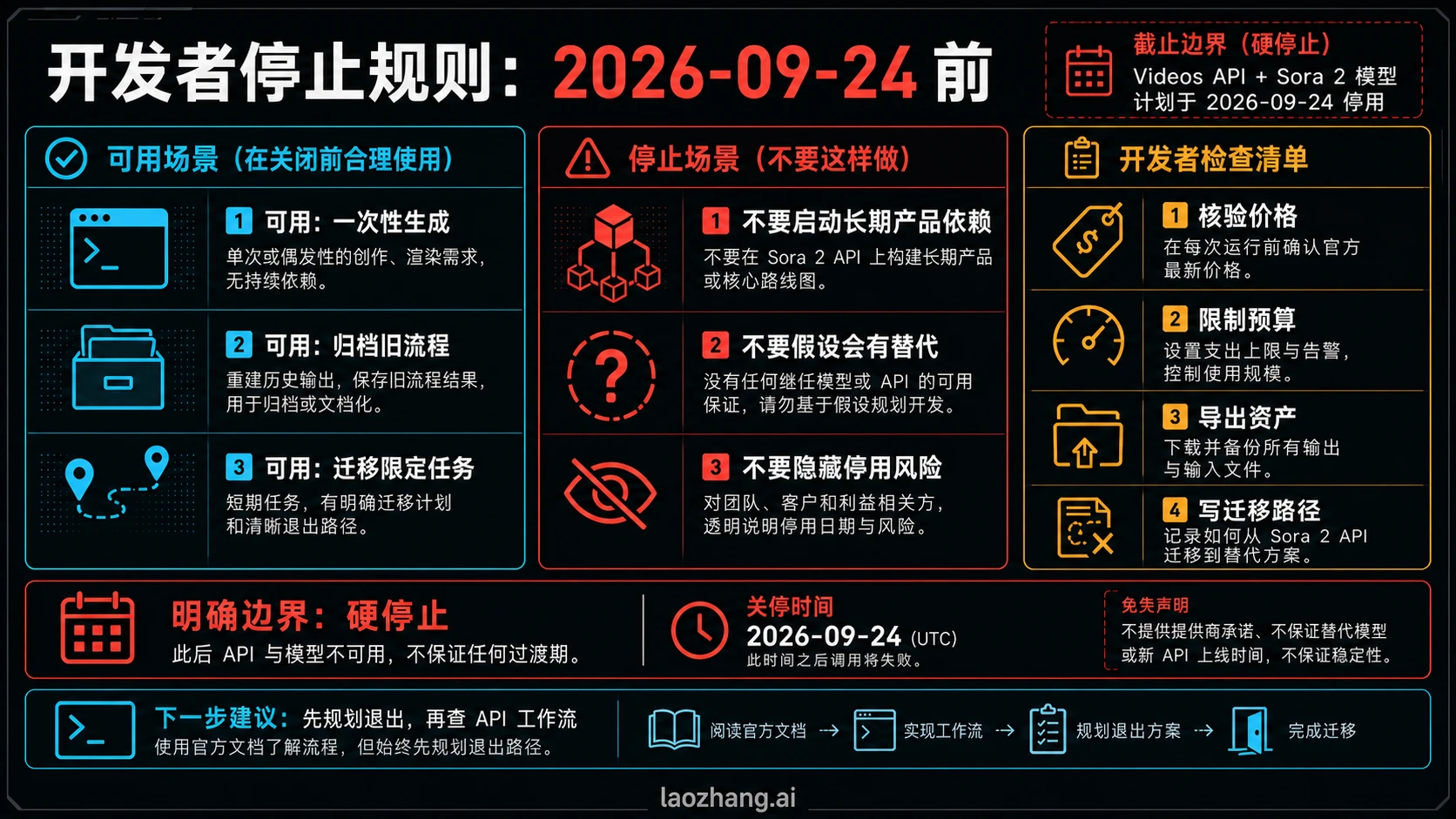 Sora 2 API 在 2026 年 9 月 24 日前的开发者 stop rule