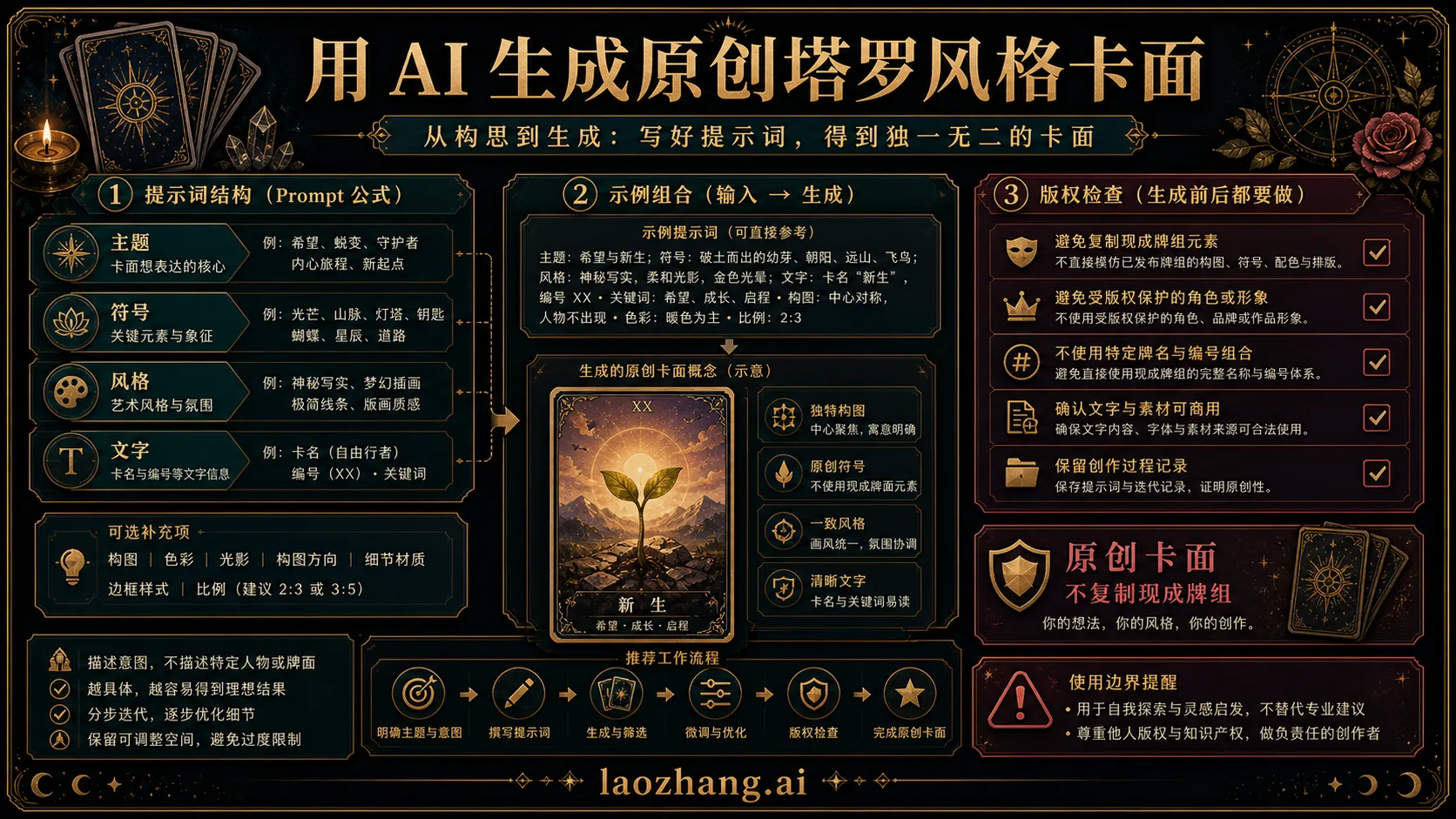 原创塔罗风格卡面提示词结构和版权检查