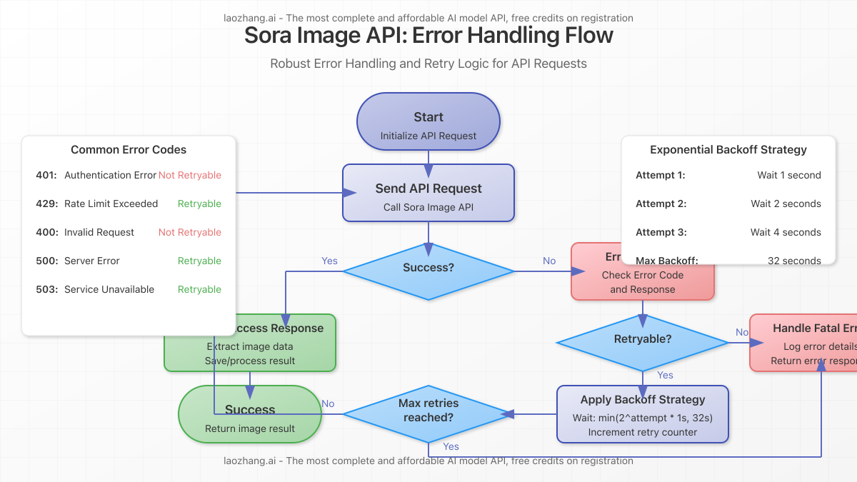 Flowchart showing proper error handling and retry logic for API calls