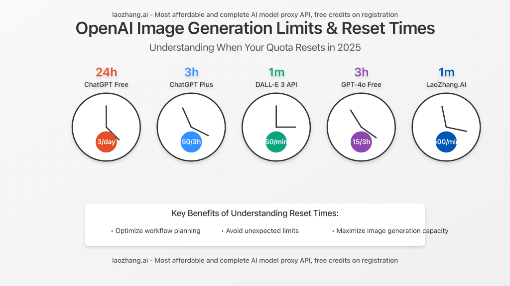 OpenAI image generation limits visualization showing clocks and reset timers