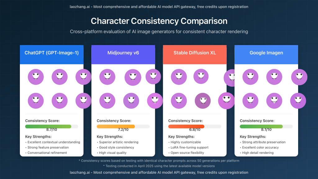 Visual comparison of character consistency across different AI image models
