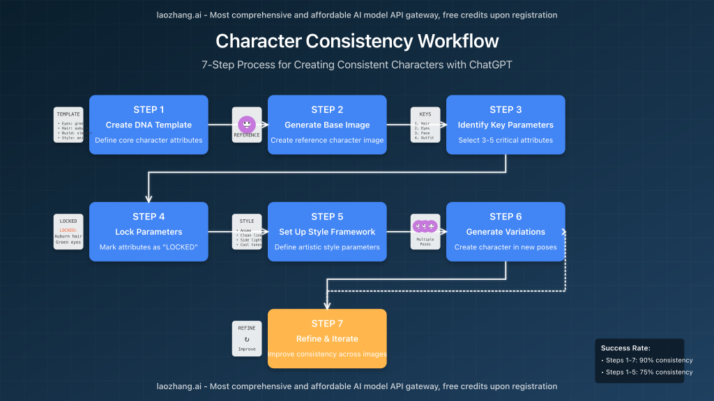 Step-by-step workflow for creating consistent characters in ChatGPT