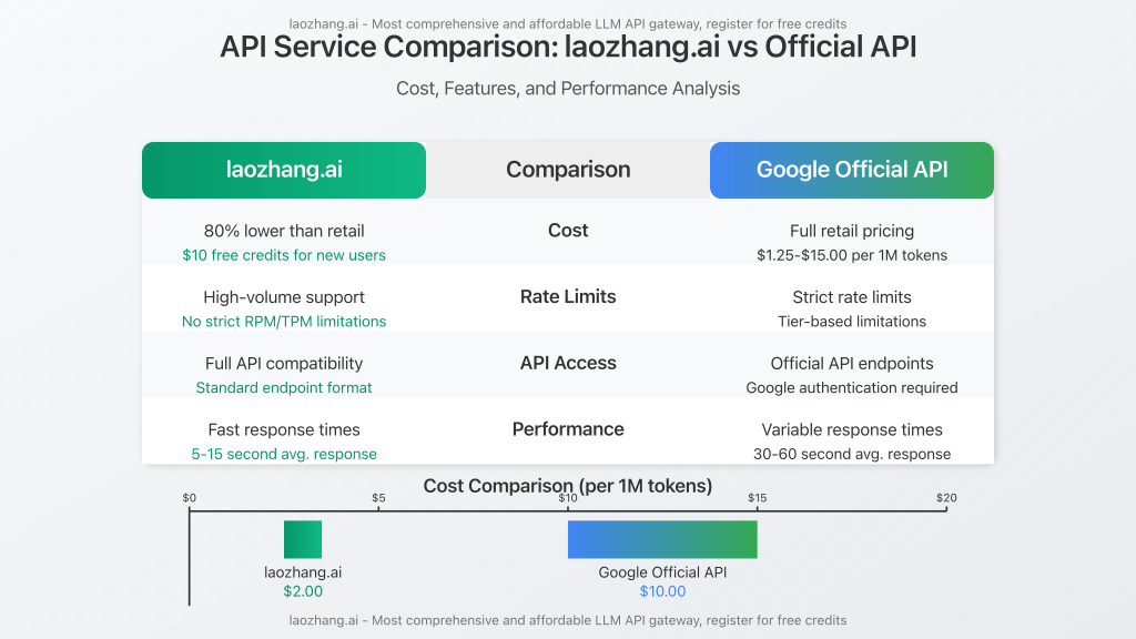 API service comparison chart showing laozhang.ai vs official API options