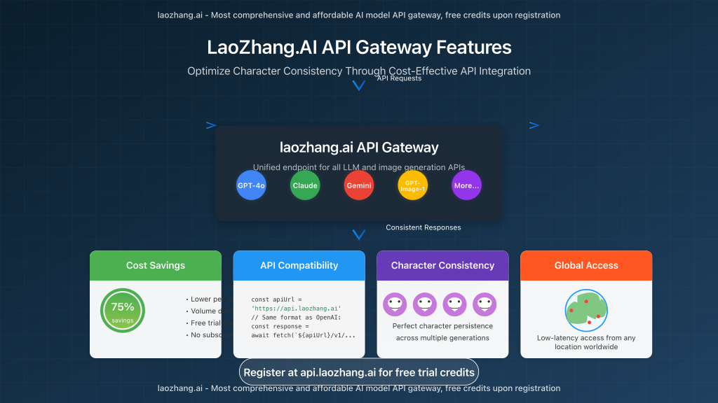 Key features of laozhang.ai API gateway for consistent image generation