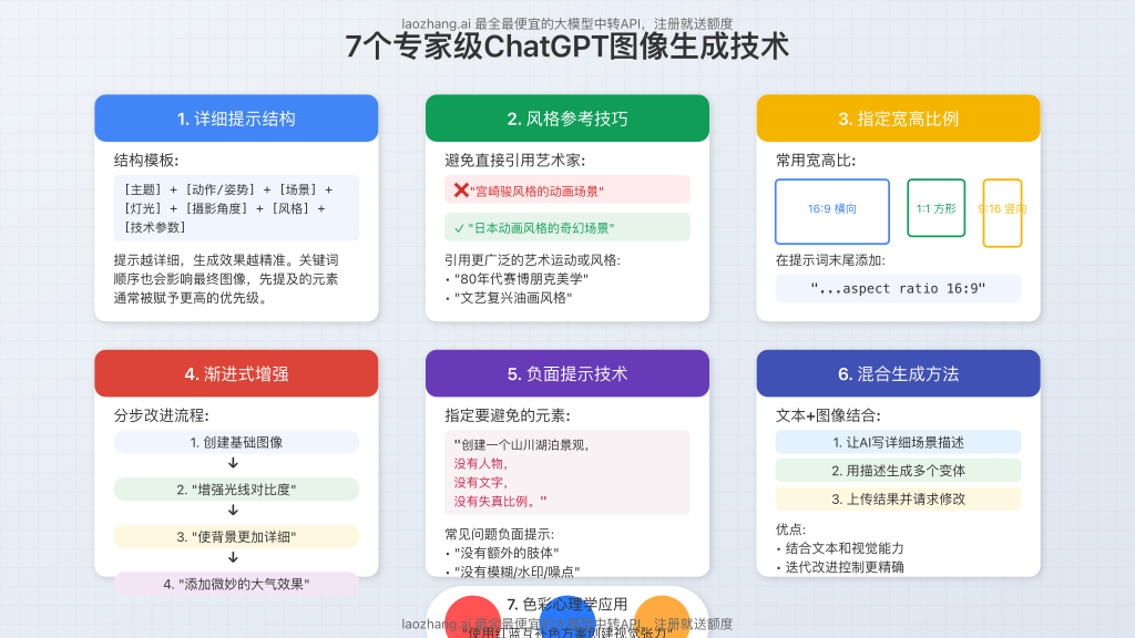 Visual illustration of the 7 expert techniques with examples