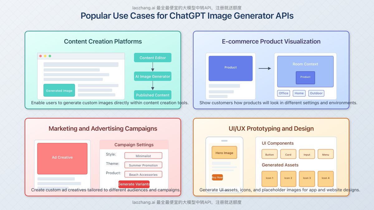 Visual showcase of different applications using ChatGPT image generation