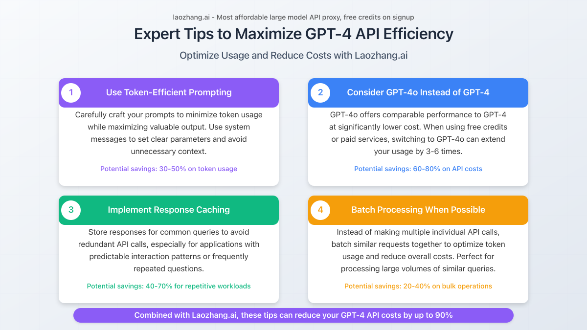 Visual representation of expert tips for maximizing GPT-4 API efficiency