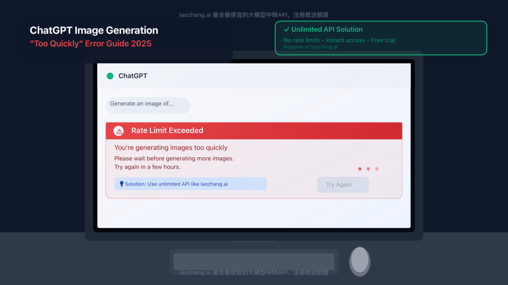 ChatGPT image generation rate limit error message on computer screen