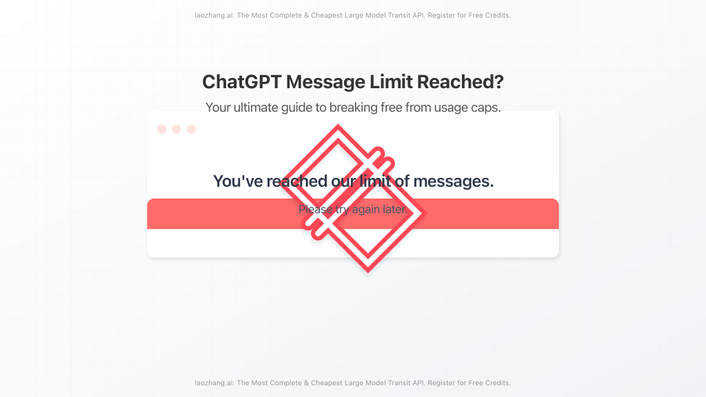 An illustration showing the ChatGPT message limit error on a screen, with a frustrated user.