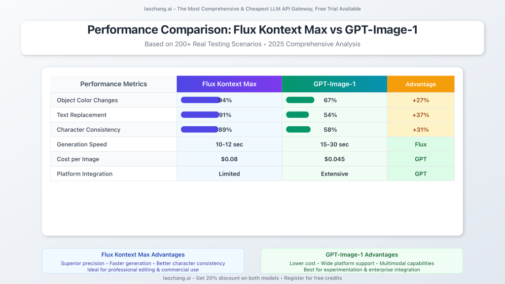Side-by-side feature comparison chart between Flux Kontext Max and GPT-Image-1