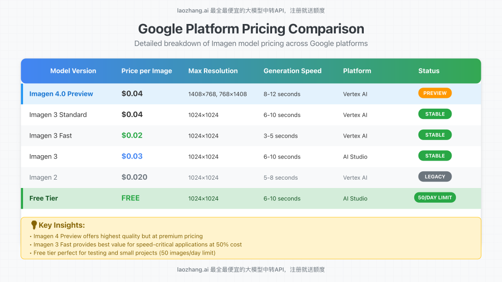 Detailed pricing comparison table between Google platforms