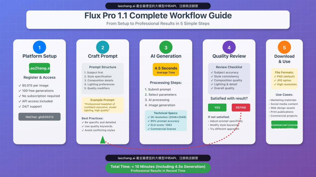 Step-by-step workflow diagram for using Flux Pro 1.1