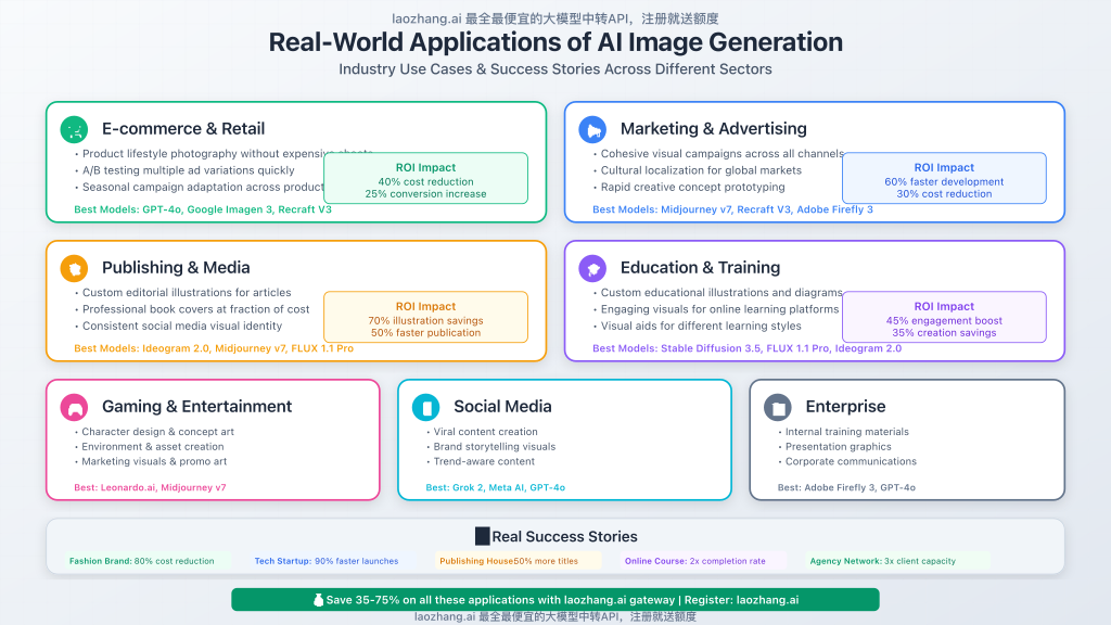 Real-world applications of AI image generation across different industries and use cases