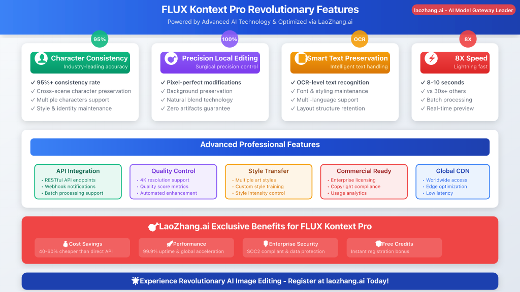 Comprehensive feature comparison chart showing FLUX Kontext Pro capabilities