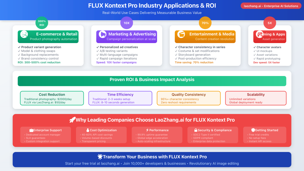 Industry application examples showing FLUX Kontext Pro in different business contexts